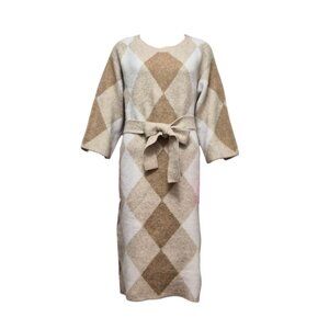 ANN TAYLOR FACTORY DIAMOND PATTERN KNIT DRESS WITH BELT